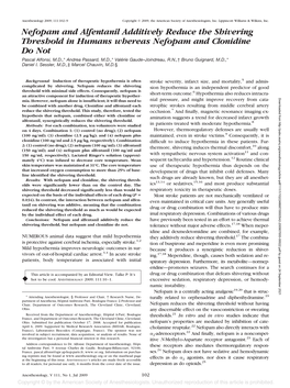 Nefopam and Alfentanil Additively Reduce the Shivering Threshold in Humans Whereas Nefopam and Clonidine Do