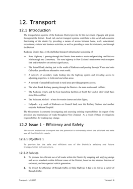 12. Transport 12.1 Introduction the Transportation Systems of the Kaikoura District Provide for the Movement of People and Goods Throughout the District