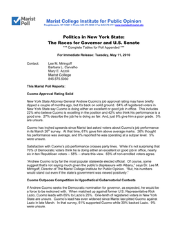 Complete May 11, 2010 NYS Poll Release and Tables