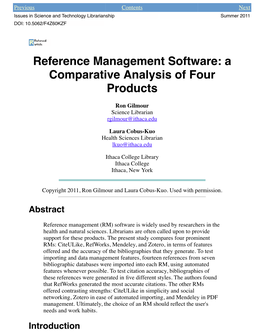 Reference Management Software: a Comparative Analysis of Four Products