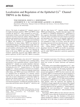 Localization and Regulation of the Epithelial Ca Channel TRPV6 in The