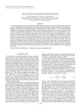 THE EVOLUTION of PROTOPLANETARY DISK EDGES Peggy Varnie`Re, A