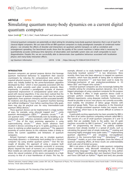 Simulating Quantum Many-Body Dynamics on a Current Digital Quantum Computer