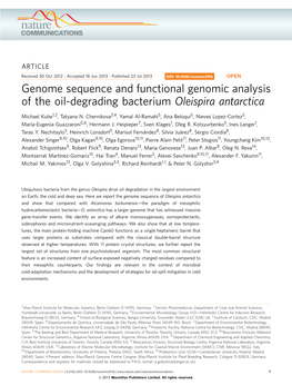 Genome Sequence and Functional Genomic Analysis of the Oil-Degrading Bacterium Oleispira Antarctica