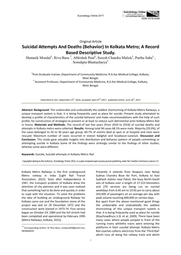 Suicidal Attempts and Deaths (Behavior) in Kolkata Metro; a Record Based Descriptive Study