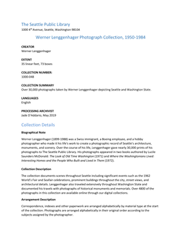 The Seattle Public Library Werner Lenggenhager Photograph Collection, 1950-1984 Collection Details