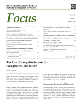 The Idea of a Negative Income Tax: Past, Present, and Future 1 Why Is Human Services Integration So Difficult to Achieve? 35 Robert J