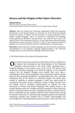 Osnova and the Origins of the Valuev Directive, EWJUS, Vol. 4, No. 2, 2017