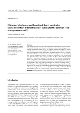 Efficacy of Glyphosate and Fluazifop-P-Butyl Herbicides with Adjuvants at Different Levels of Cutting for the Common Reed (Phragmites Australis)