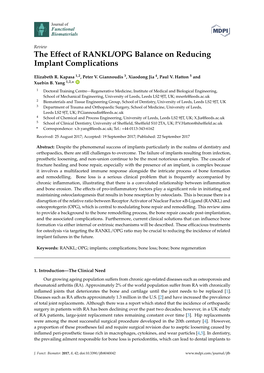 The Effect of RANKL/OPG Balance on Reducing Implant Complications