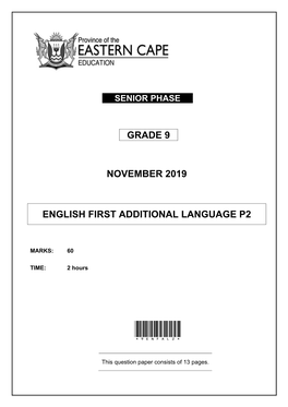 Grade 9 November 2019 English First Additional