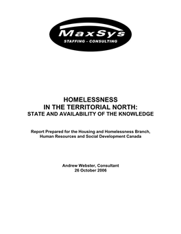 Homelessness in the Territorial North: State and Availability of the Knowledge