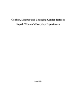 Conflict, Disaster and Changing Gender Roles in Nepal: Women's Everyday Experiences