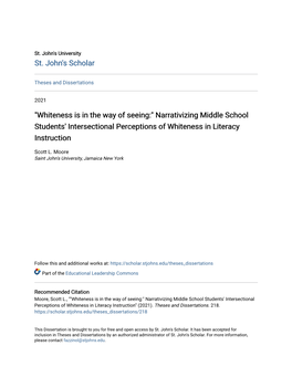 Narrativizing Middle School Students' Intersectional Perceptions of Whiteness in Literacy Instruction