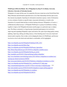 Wikiproject (Fill in the Blank) : Be a Wikipedian! by Dana W