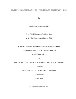 British-Persian Relations in the Sherley Dossier (1598-1626)