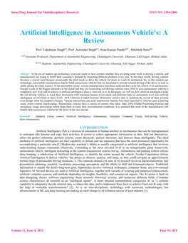 Artificial Intelligence in Autonomous Vehicle's