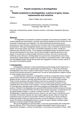 Dinoflagellate Plastids Waller and Koreny Revised