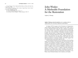 John Wesley: a Methodist Foundation for the Restoration 133