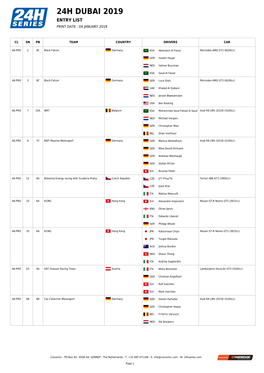 24H Dubai 2019 Entry List Print Date : 04 January 2019