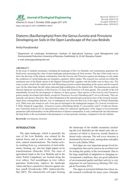 Diatoms (Bacillariophyta) from the Genus Eunotia and Pinnularia Developing on Soils in the Open Landscape of the Low Beskids