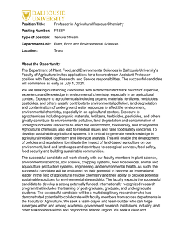 Professor in Agricultural Residue Chemistry Posting