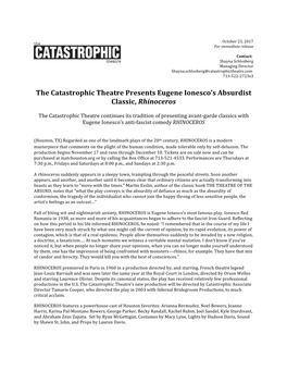 The Catastrophic Theatre Presents Eugene Ionesco's Absurdist Classic