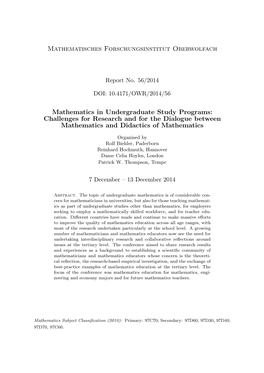 Mathematisches Forschungsinstitut Oberwolfach Mathematics In