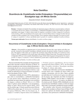 Nota Científica Ocorrência De Costalimaita Lurida (Coleoptera: Chrysomelidae) Em Eucalyptus Spp. Em Minas Gerais