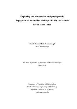 Exploring the Biochemical and Phylogenetic Fingerprint of Australian Native Plants for Sustainable Use of Saline Lands