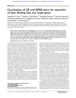 Coactivation of GR and NFKB Alters the Repertoire of Their Binding Sites and Target Genes