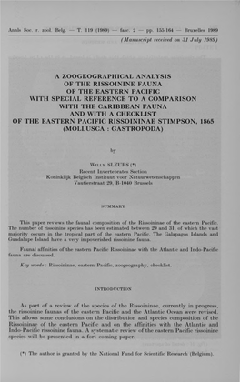 A Zoogeographical Analysis of the Rissoinine Fauna of the Eastern Pacific with Special Reference to a Comparison with the Caribb