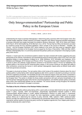 Partisanship and Public Policy in the European Union Written by Ryan J