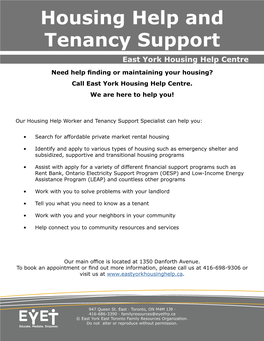 Housing Help and Tenancy Support East York Housing Help Centre