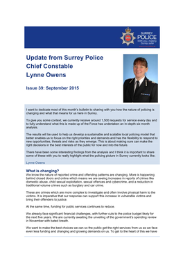 Update from Surrey Police Chief Constable Lynne Owens