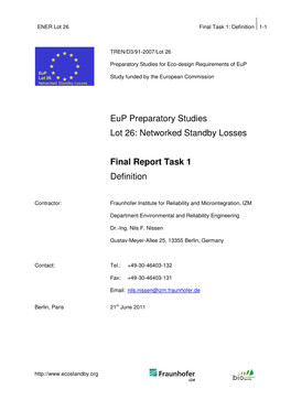 Eup Preparatory Studies Lot 26: Networked Standby Losses Final