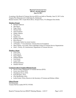 Board of Veterans Services DRAFT Meeting Minutes June 22, 2017