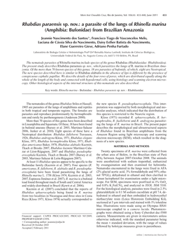 Rhabdias Paraensis Sp. Nov.: a Parasite of the Lungs of Rhinella Marina (Amphibia: Bufonidae) from Brazilian Amazonia