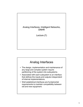 Analog Interfaces, Intelligent Networks, DNHR