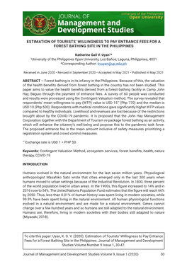 Estimation of Tourists' Willingness to Pay Entrance Fees for a Forest