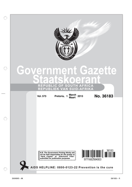 Government Gazette Staatskoerant REPUBLIC of SOUTH AFRICA REPUBLIEK VAN SUID-AFRIKA