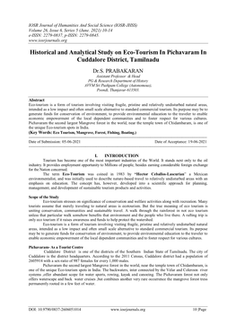 Historical and Analytical Study on Eco-Tourism in Pichavaram in Cuddalore District, Tamilnadu