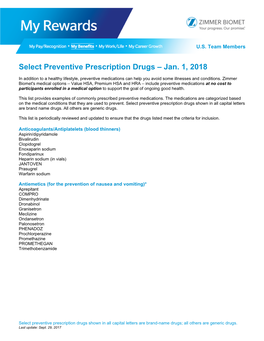 Select Preventive Prescription Drugs – Jan