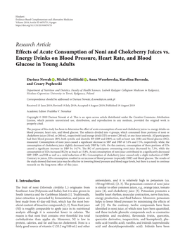 Research Article Effects of Acute Consumption of Noni and Chokeberry Juices Vs