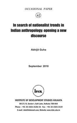 In Search of Nationalist Trends in Indian Anthropology: Opening a New Discourse