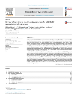 Review of Investment Model Cost Parameters for VSC HVDC