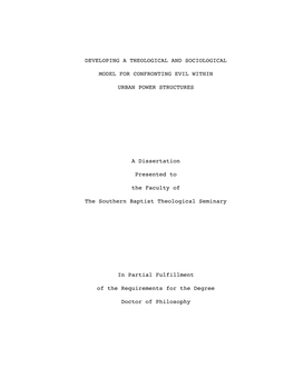 Developing a Theological and Sociological Model for Confronting Evil Within Urban Power Structures