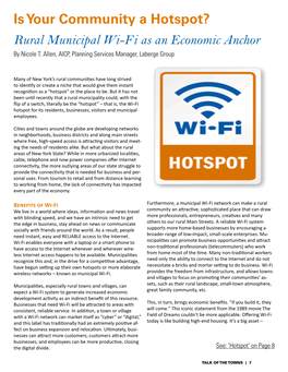 Is Your Community a Hotspot? Rural Municipal Wi-Fi As an Economic Anchor by Nicole T