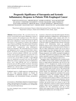 Prognostic Significance of Sarcopenia and Systemic Inflammatory Response in Patients with Esophageal Cancer