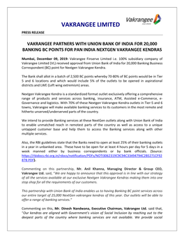 Vakrangee Limited Press Release